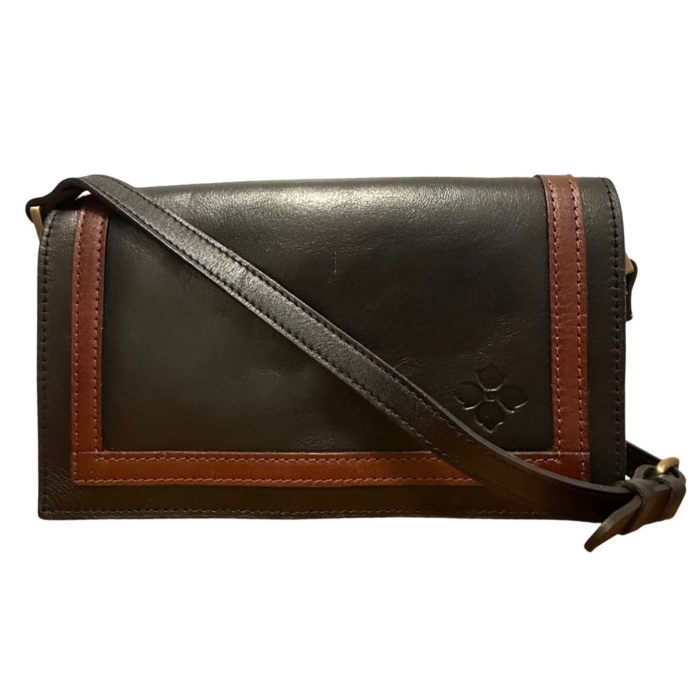 Patricia Nash Leather Crossbody Purse Black Brown Bag Suede Classic  Minimalist